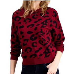 Bar III Burgundy & Black Cheetah Print Pullover Sweater Medium